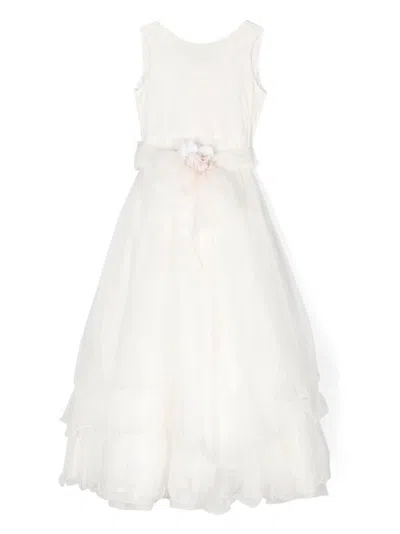 Mimilù Kids' Floral-appliqué Long Dress In White