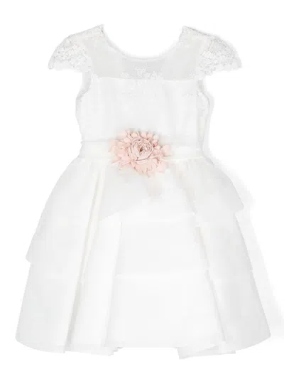 Mimilù Kids' Floral-applique Tulle Dress In White