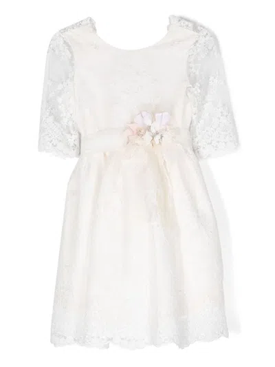 Mimilù Kids' Lace-detailing Tulle Midi Dress In White