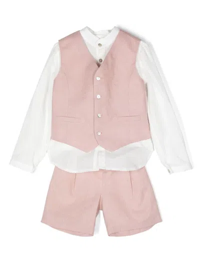 Mimilù Kids' Three-piece Linen Shorts Suit In White