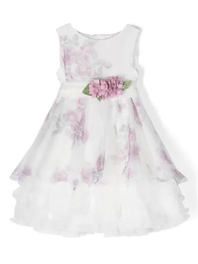 Mimilù Kids' Floral-appliqué Full-skirt Dress In White