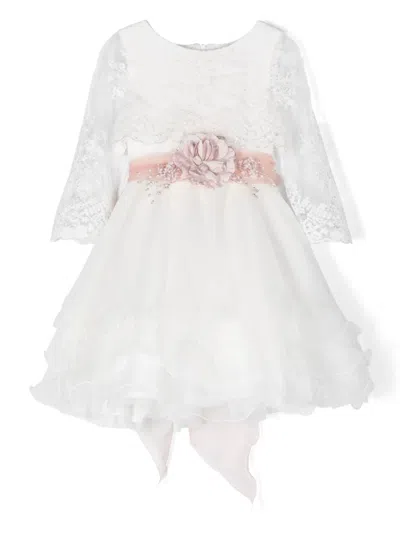 Mimilù Kids' Floral-appliqué Tiered Dress In White
