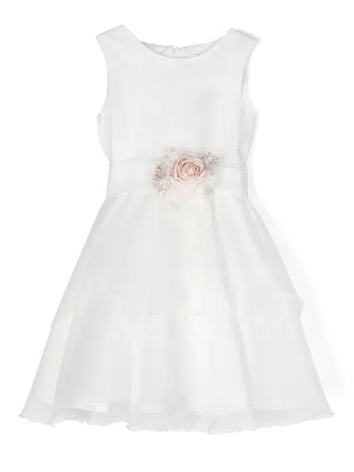 Mimilù Kids' Floral-brooch Flared Dress In White