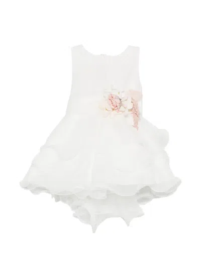 Mimilù Babies' Floral-appliqué Ruffled Dress In White