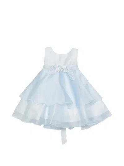 Mimilù Babies' Floral-appliqué Tiered Dress In Blue