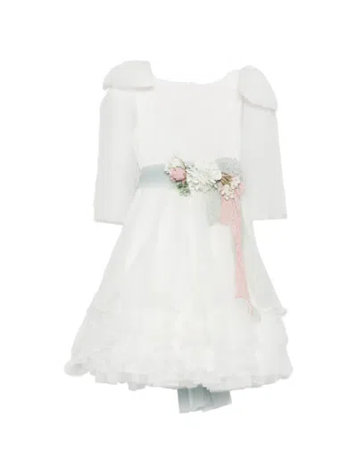 Mimilù Floral-embellished Ruffled Dress In White