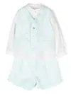 Mimilù Shirt Waistcoat Linen Trouser Set In Blue
