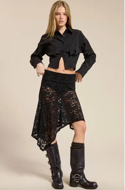Mimosa Asymmetric Sheer Lace Skirt In Black
