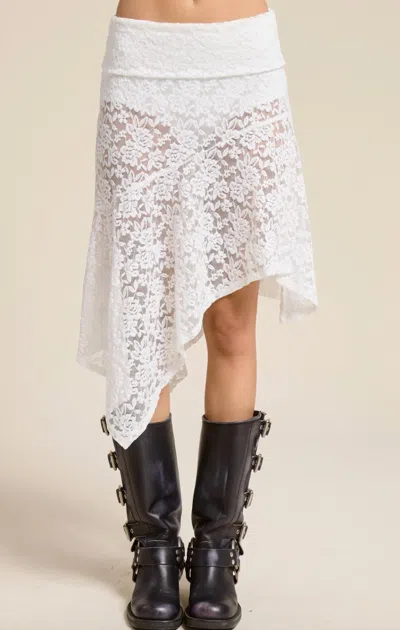 Mimosa Asymmetric Sheer Lace Skirt In White