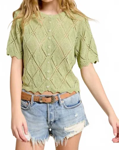 Mimosa Baby Short Sleeve Pointell Knit Cardigan In Green
