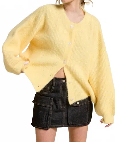 Mimosa Balloon Sleeve Knit Cardigan In Yellow