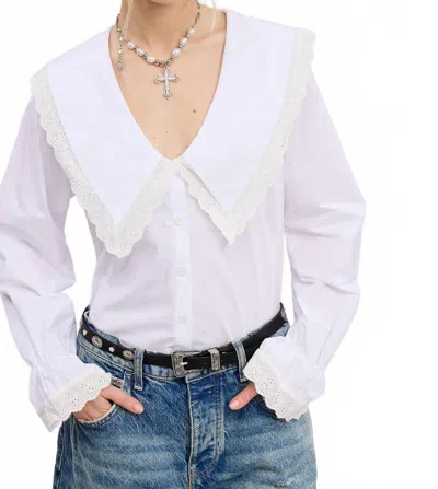 Mimosa Bib Collar Blouse With Lace Trim In White