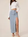 Mimosa Clara Denim High Slit Maxi Skirt In Blue In Blue