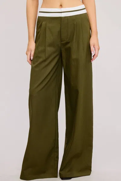 Mimosa Contrast Waist Detail Woven Trouser Pant In Olive In Green