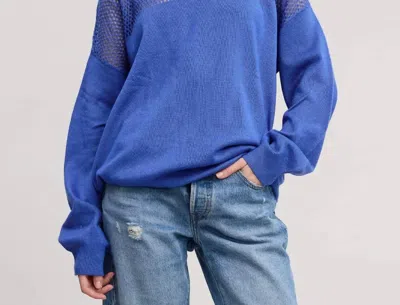 Mimosa Crochet Mesh Long Sleeve Knit Sweater In Blue