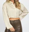 MIMOSA CROPPED SILKY BUTTON BLOUSE IN CHAMPAGNE
