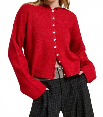 Mimosa Essential Button Down Cardigan In Cherry Red