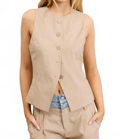 Mimosa Fitted Pinstripe Button Up Vest In Beige In Neutral