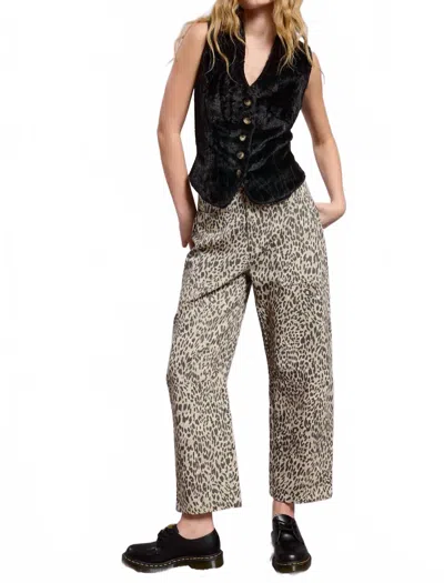 Mimosa Leopard Print Barrel Leg Denim Jeans In Grey In Gray