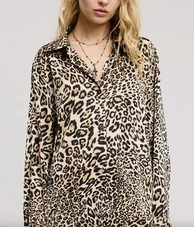 Mimosa Leopard Silky Satin Button-down Blouse In Multi In Animal Print