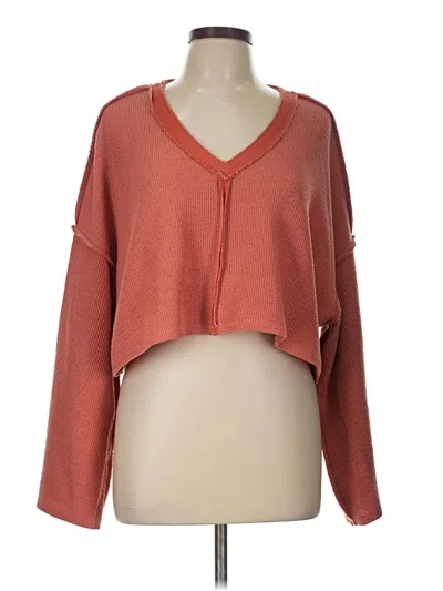 Pre-owned Mimosa Long Sleeve Top Orange Plunge Neckline Tops