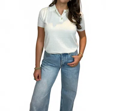 Mimosa Margot Collared Short Sleeve Knit Top In Bone In White