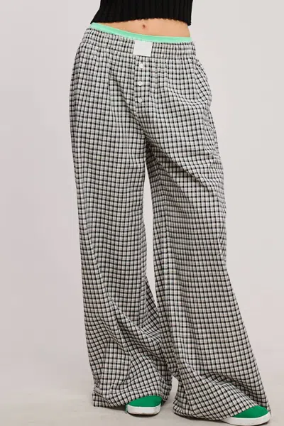 Mimosa Mid Rise Elasticized Waistband Gingham Pattern Pants In Black