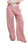 Mimosa Mid Rise Elasticized Waistband Gingham Pattern Pants In Cherry In Red