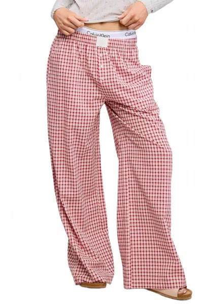 Mimosa Mid Rise Elasticized Waistband Gingham Pattern Pants In Cherry In Red