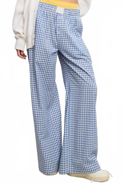 Mimosa Mid Rise Elasticized Waistband Gingham Pattern Pants In Royal In Blue