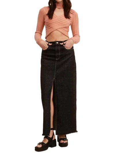 Mimosa Mid-rise Denim Maxi Skirt With Front Slit In Black