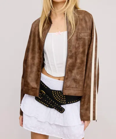 Mimosa Moto Jacket With Stripes In Clay In Brown