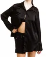 Mimosa Satin Button Down Long Sleeve Blouse In Black In Black
