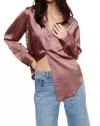 Mimosa Satin Button Down Long Sleeve Blouse In Rose Gold In Multi