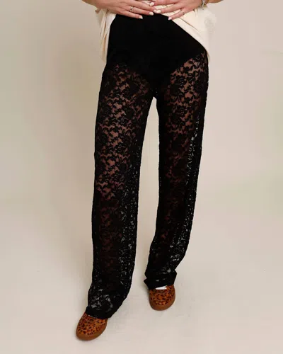 Mimosa Sheer Lace Wide Leg Pants In Black