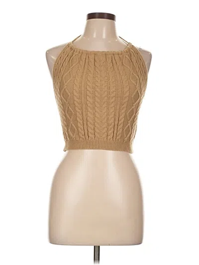 Pre-owned Mimosa Sleeveless Top Tan Halter Neckline Tops In Brown