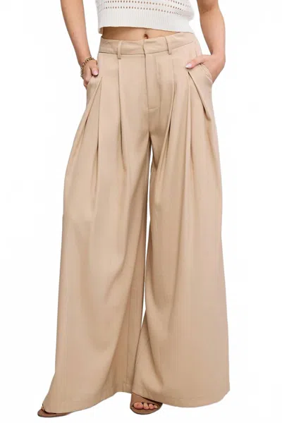 Mimosa Sloan Wide Leg Pleated Trousers In Beige In Neutral