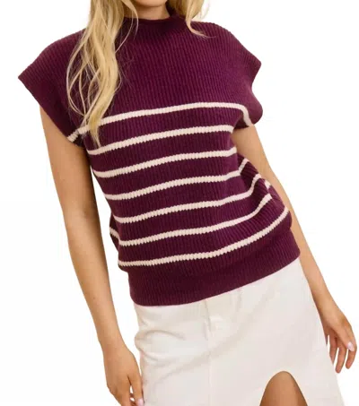 Mimosa Striped Sleeveless Sweater Vest Top In Plum In Pink