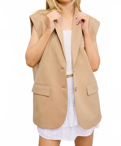 Mimosa Structured Oversized Blazer Vest With Shoulder Pads In Beige