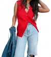 Mimosa Texas Sleeveless Cardigan Vest In Red In Red