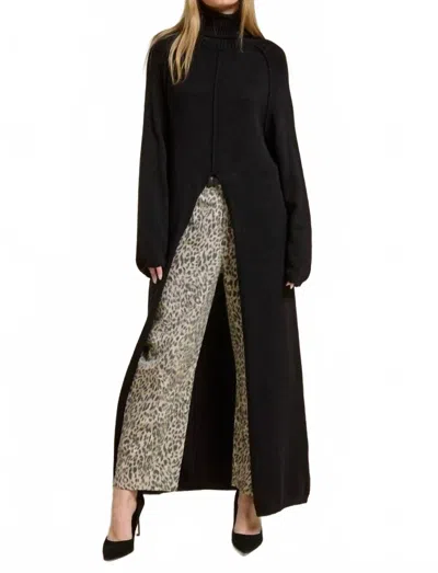 Mimosa Turtleneck Tunic Sweater Slit Maxi Dress In Black