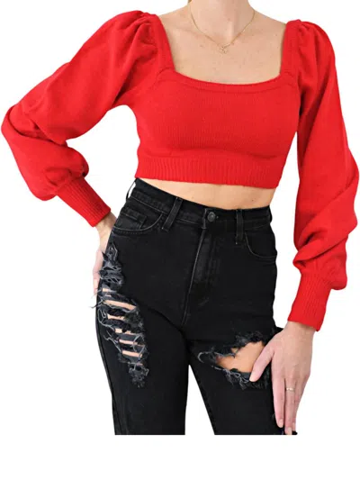Mimosa Walkin' The Line Crop Square Neck Sweater In Red In White