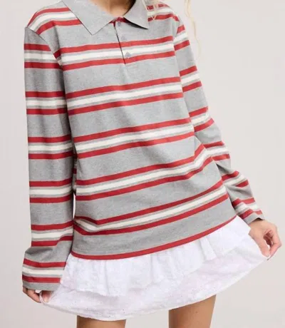 Mimosa Women's The Long Sleeve Polo Top In Grey In Animal Print