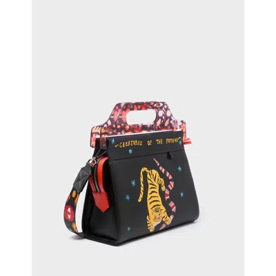 Min & Mon Vali Leather Crossbody Handbag Plastic Handle In Black