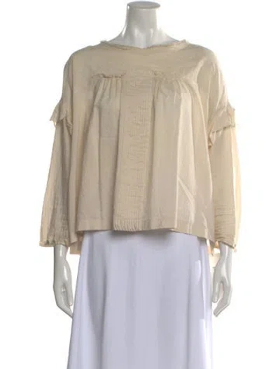 Pre-owned Minä Perhonen Crew Neck Long Sleeve Blouse In Neutral