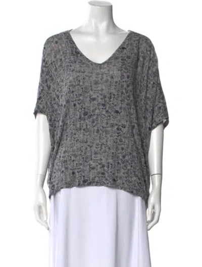 Pre-owned Minä Perhonen Floral Print V-neck Top In Gray