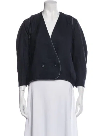 Pre-owned Minä Perhonen Linen Patterned Jacket In Blue