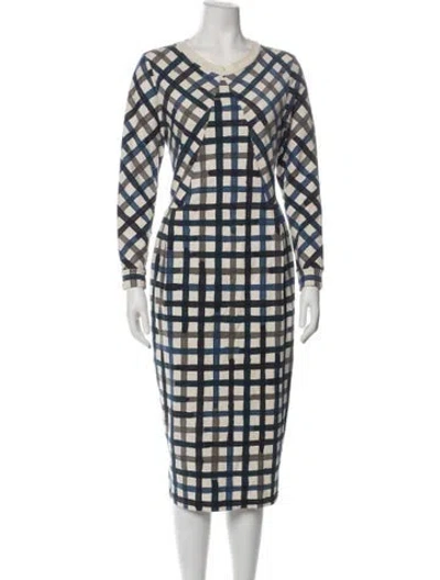 Pre-owned Minä Perhonen Plaid Print Midi Length Dress In Blue
