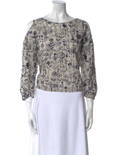 Pre-owned Minä Perhonen Printed Bateau Neckline Crop Top In Multi