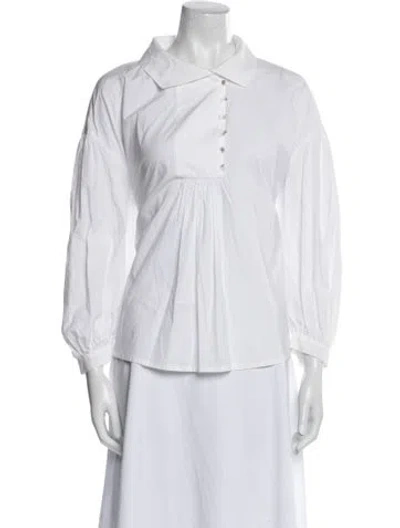 Pre-owned Minä Perhonen Three-quarter Sleeve Button-up Top In White